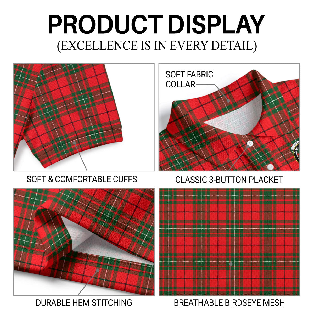 McAulay Modern Tartan Crest Birdseye Mesh Polo Shirt