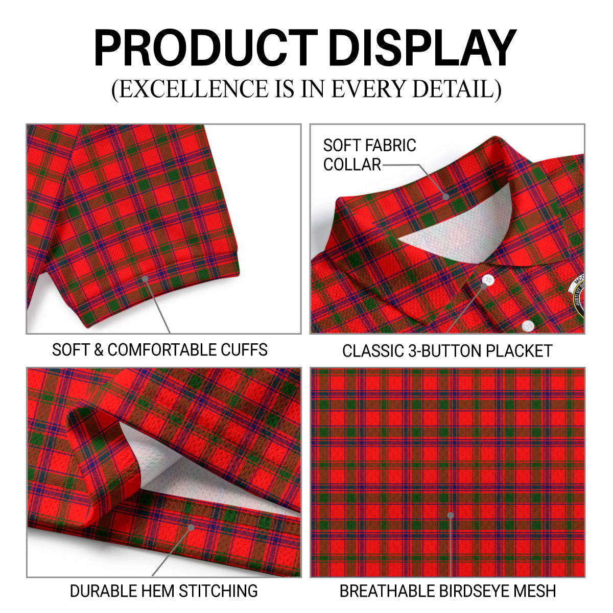McColl Tartan Crest Birdseye Mesh Polo Shirt