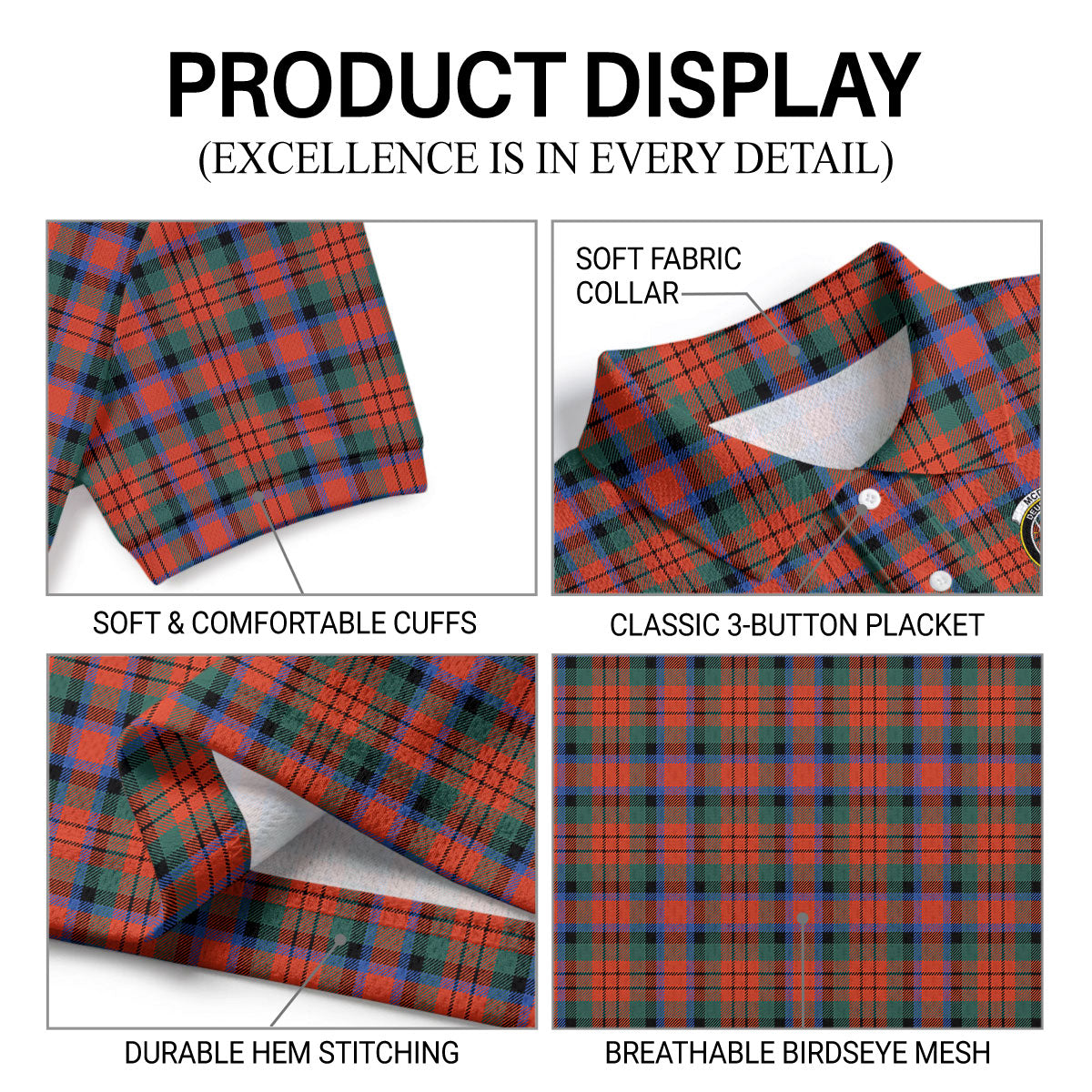 McDuff Ancient Tartan Crest Birdseye Mesh Polo Shirt