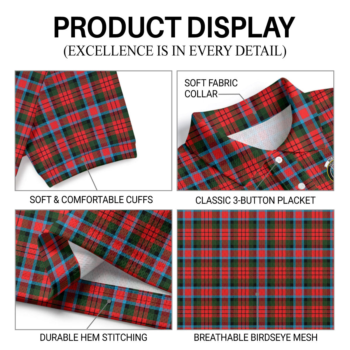 McDuff Modern Tartan Crest Birdseye Mesh Polo Shirt