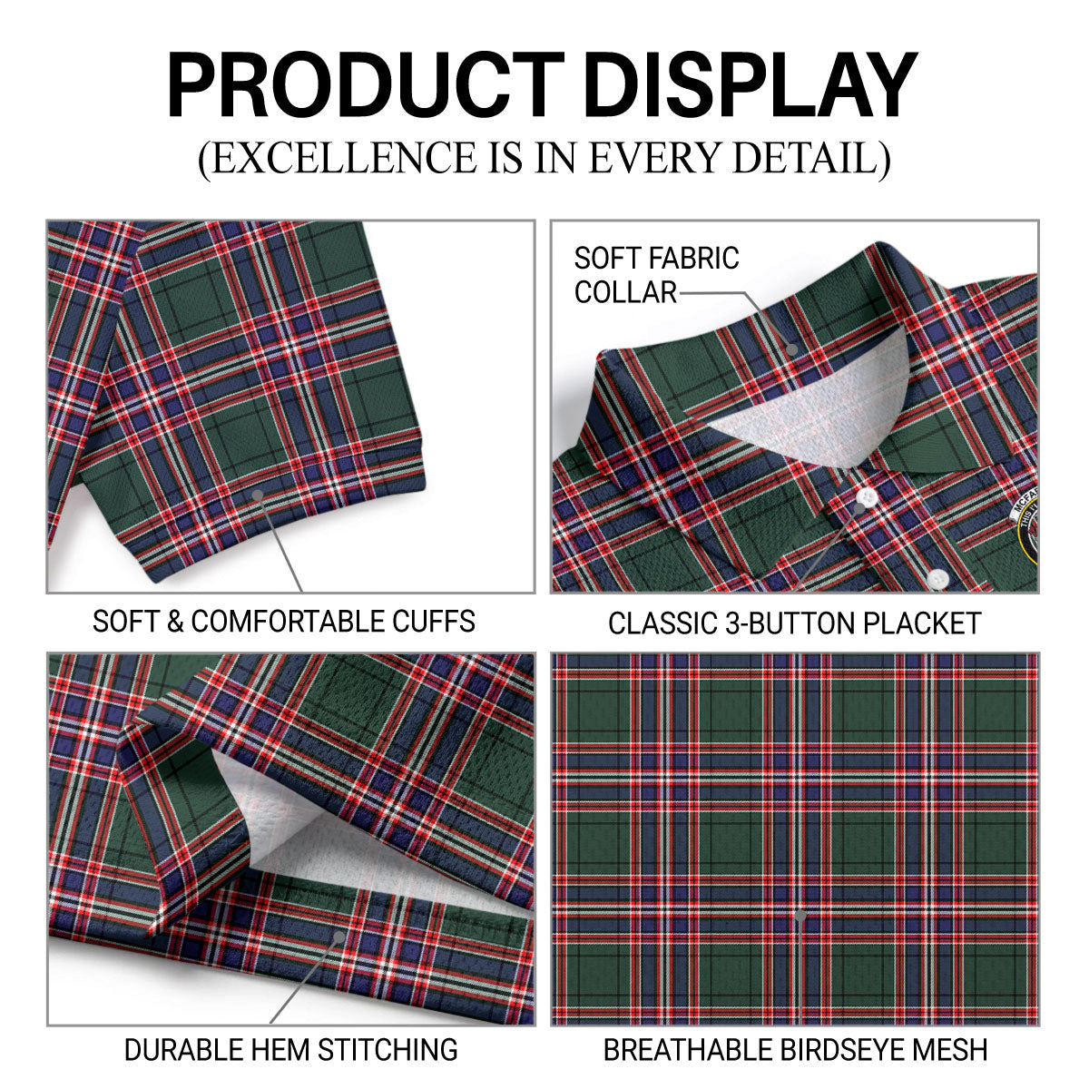 McFarlane Hunting Modern Tartan Crest Birdseye Mesh Polo Shirt