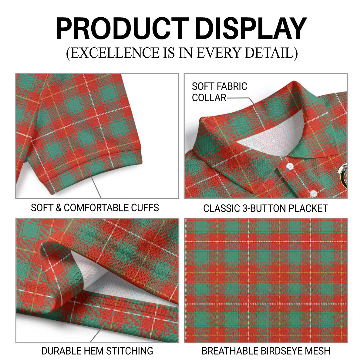 McFie Ancient Tartan Crest Birdseye Mesh Polo Shirt