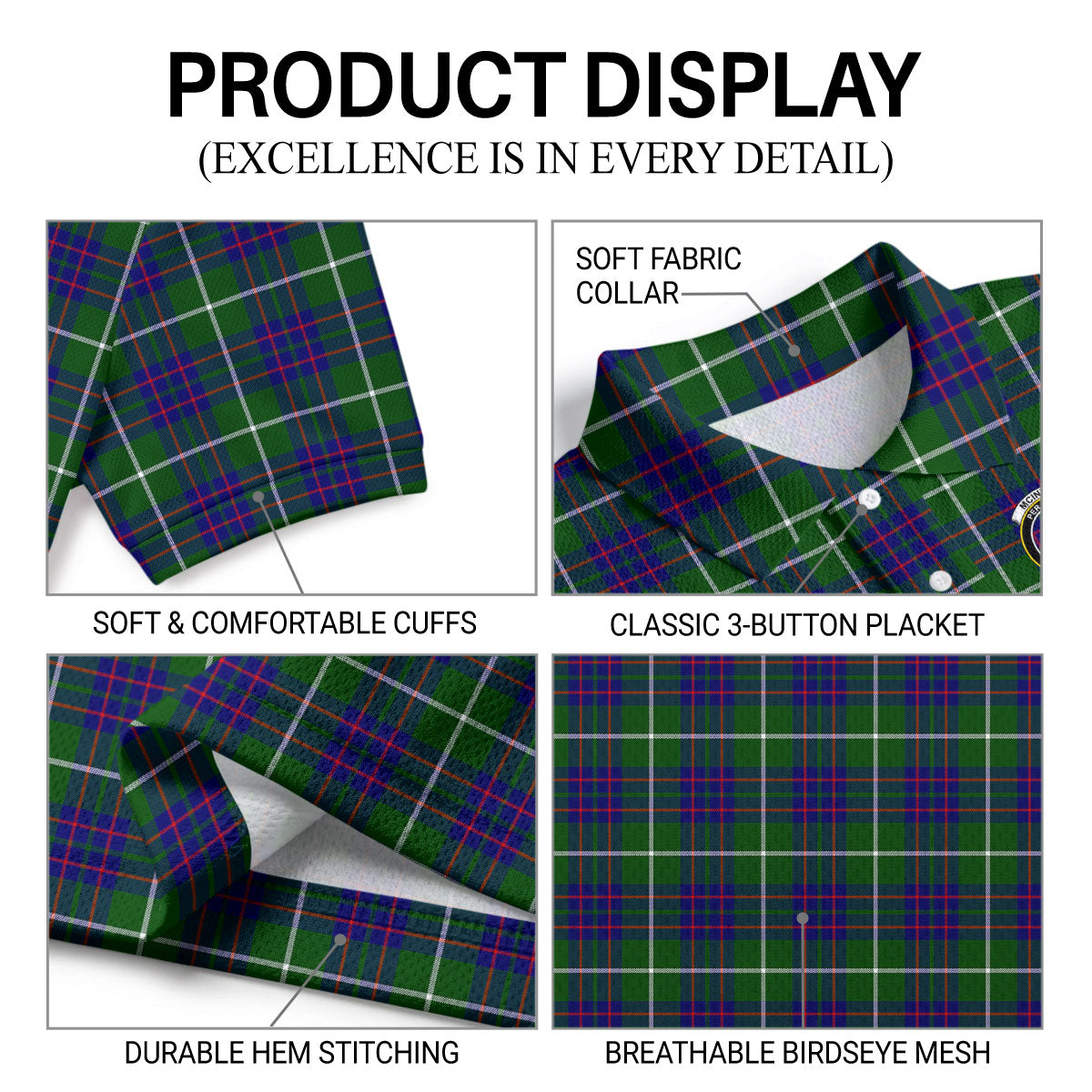 McIntyre Hunting Modern Tartan Crest Birdseye Mesh Polo Shirt