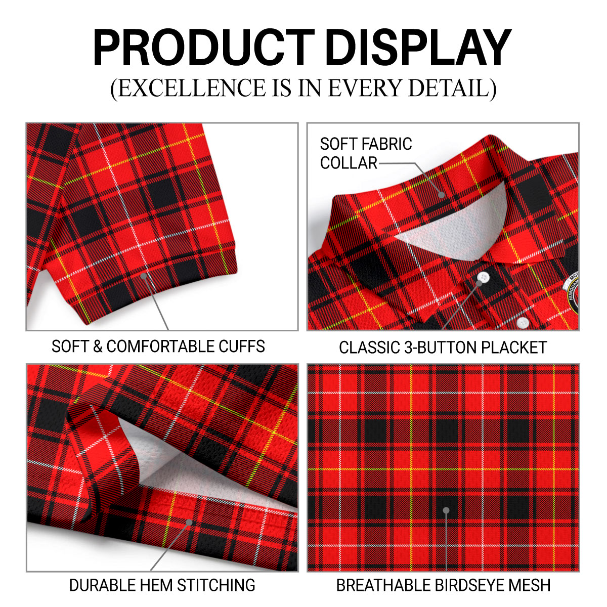 McIvor Tartan Crest Birdseye Mesh Polo Shirt
