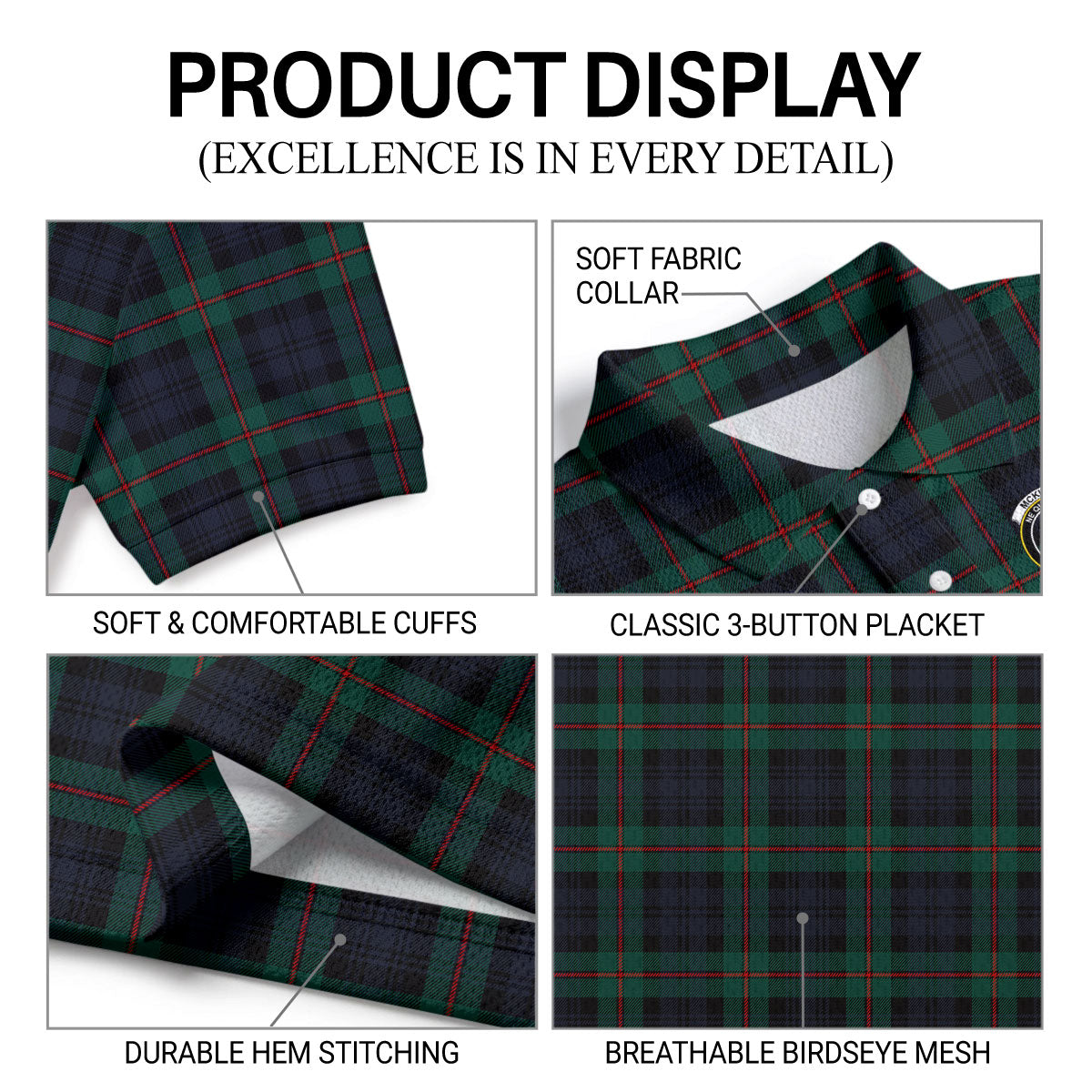 McKinlay Modern Tartan Crest Birdseye Mesh Polo Shirt