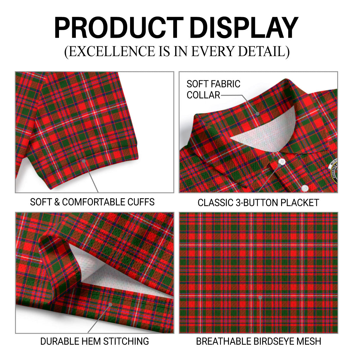 McKinnon Modern Tartan Crest Birdseye Mesh Polo Shirt