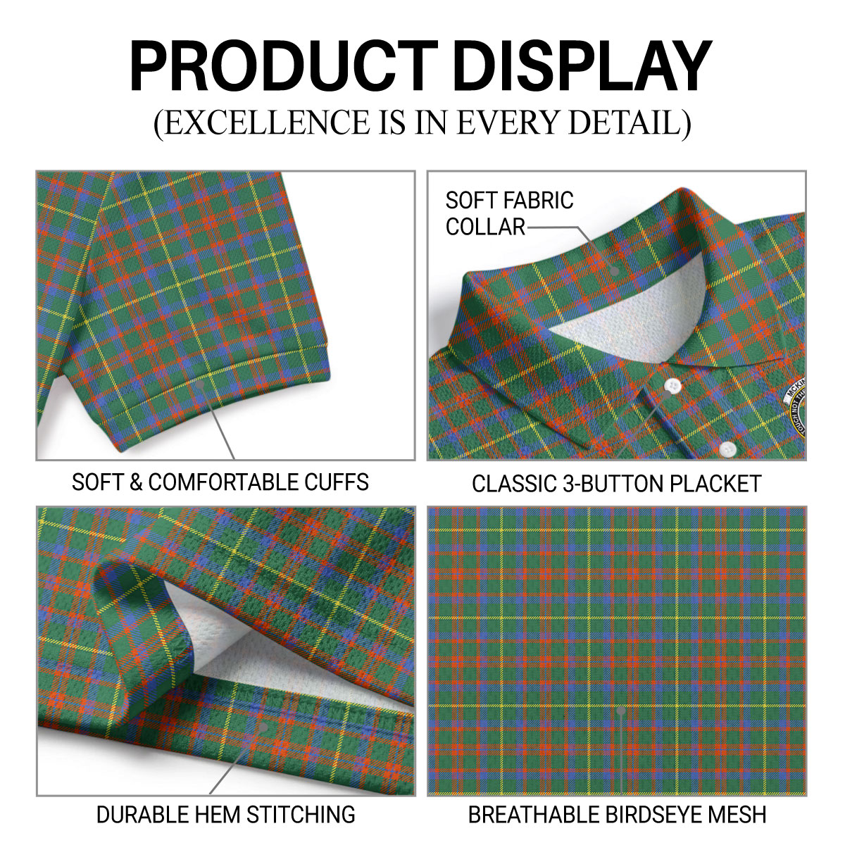 McKintosh Hunting Ancient Tartan Crest Birdseye Mesh Polo Shirt