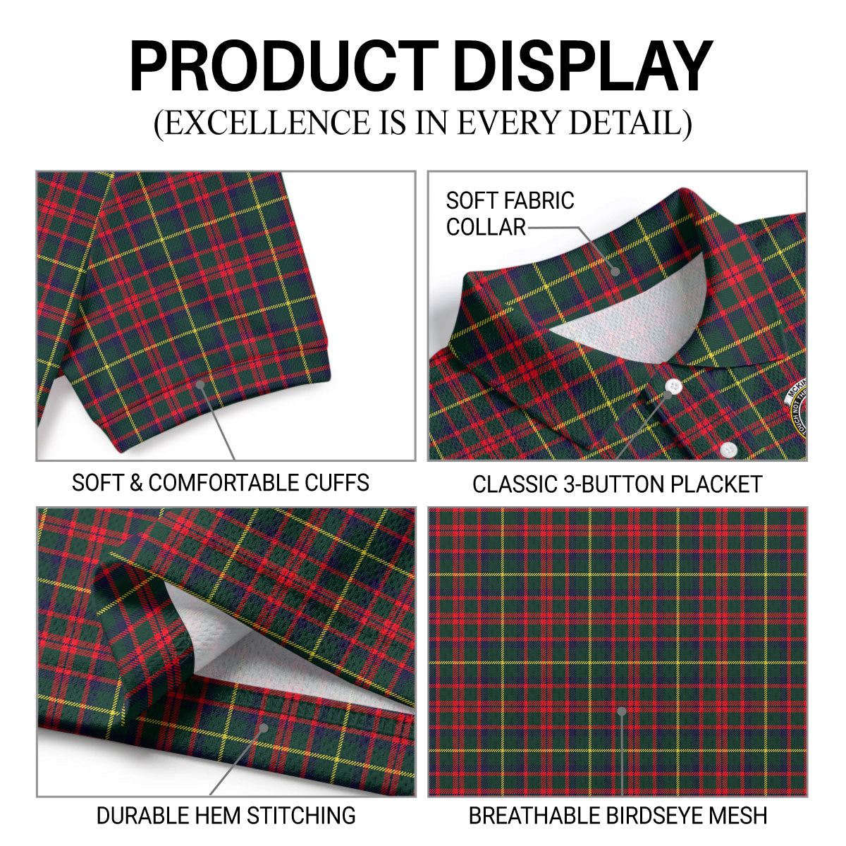 McKintosh Hunting Modern Tartan Crest Birdseye Mesh Polo Shirt
