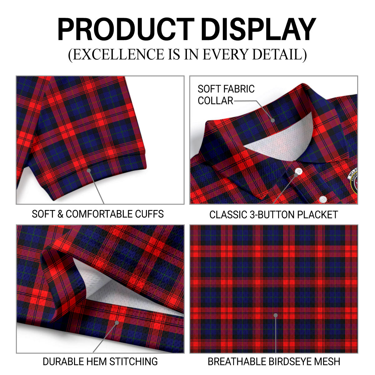 McLachlan Modern Tartan Crest Birdseye Mesh Polo Shirt