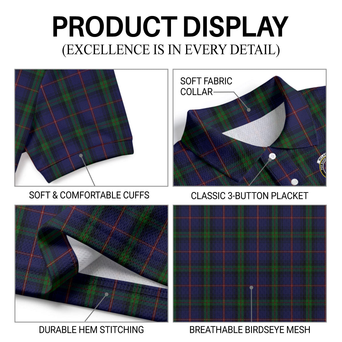 McLafferty Tartan Crest Birdseye Mesh Polo Shirt