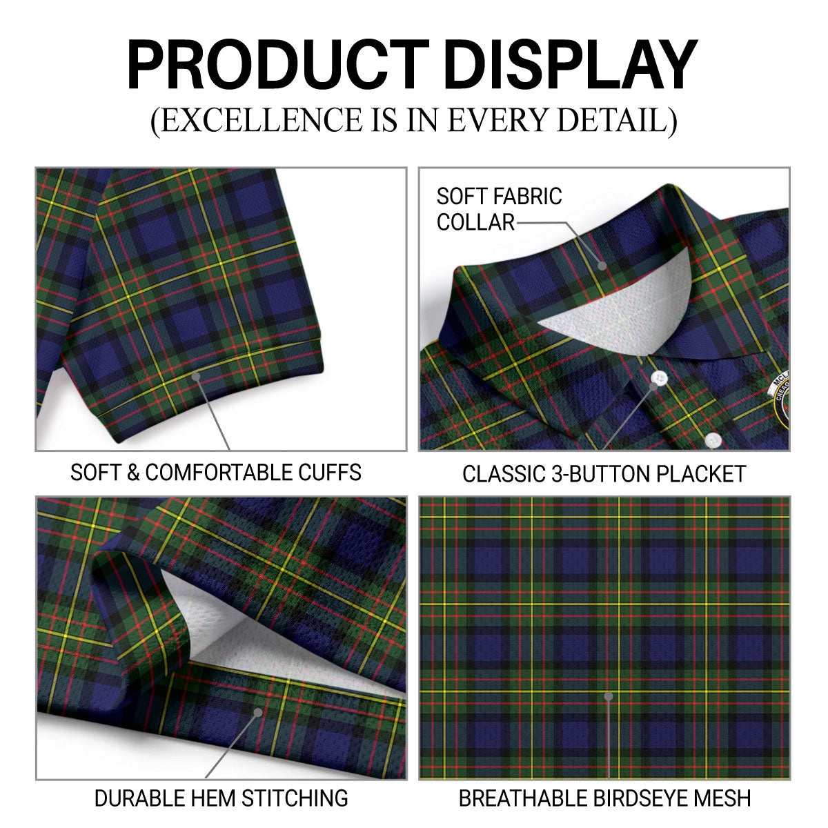 McLaren Modern Tartan Crest Birdseye Mesh Polo Shirt