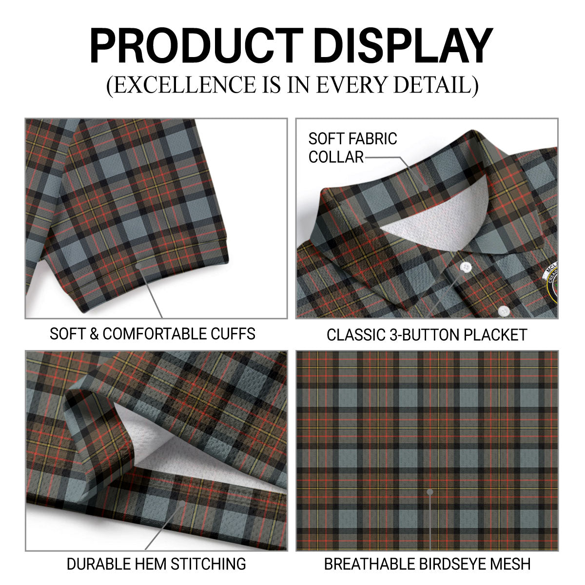 McLaren Weathered Tartan Crest Birdseye Mesh Polo Shirt