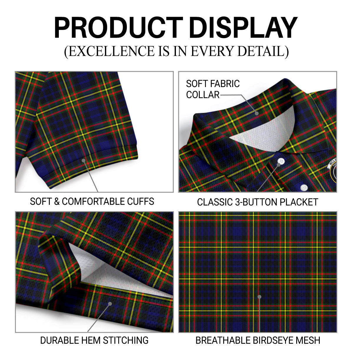 McLellan Modern Tartan Crest Birdseye Mesh Polo Shirt