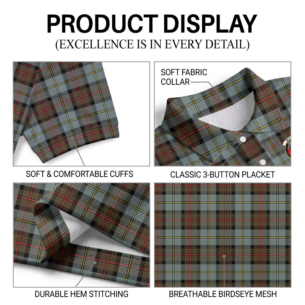 McLeod of Harris Weathered Tartan Crest Birdseye Mesh Polo Shirt