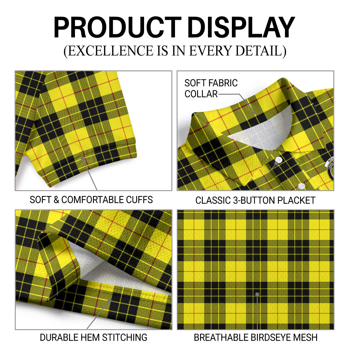 McLeod of Lewis Modern Tartan Crest Birdseye Mesh Polo Shirt