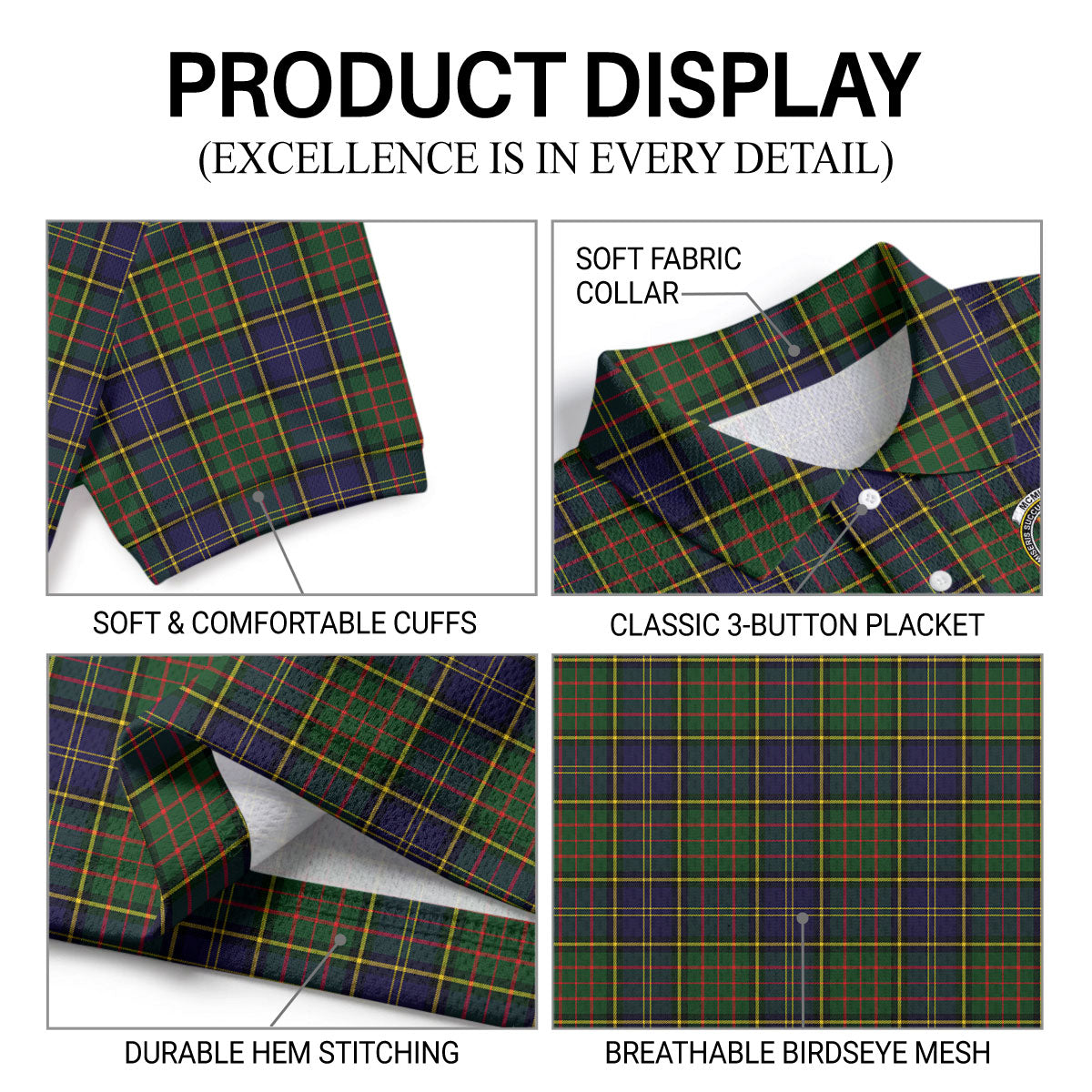 McMillan Hunting Modern Tartan Crest Birdseye Mesh Polo Shirt