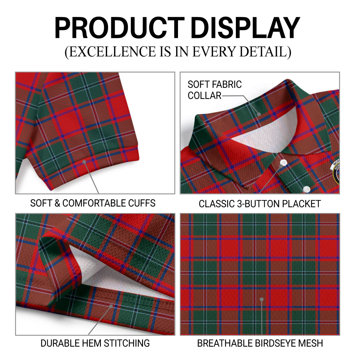McPhail Clan Tartan Crest Birdseye Mesh Polo Shirt