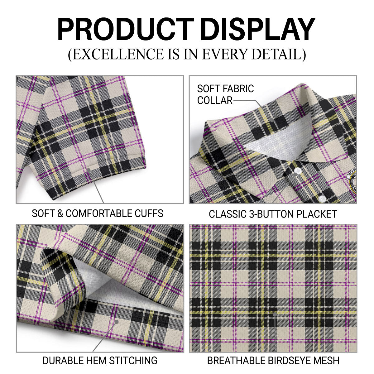 McPherson Dress Ancient Tartan Crest Birdseye Mesh Polo Shirt