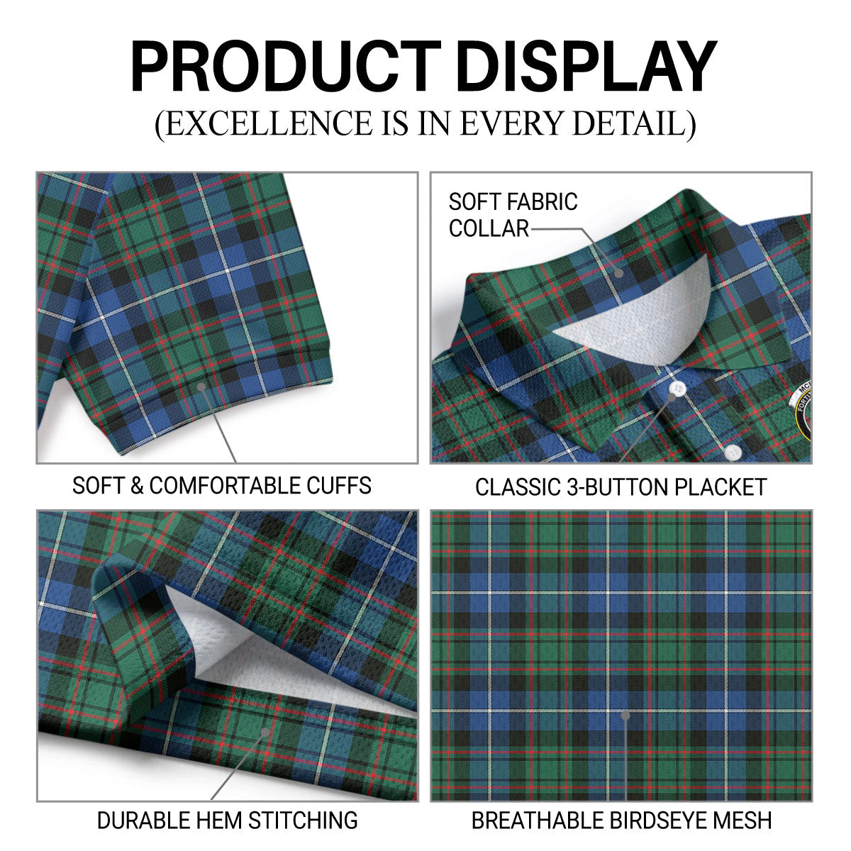 McRae Hunting Ancient Tartan Crest Birdseye Mesh Polo Shirt