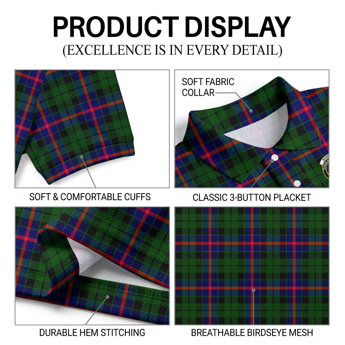 Morrison Modern Tartan Crest Birdseye Mesh Polo Shirt