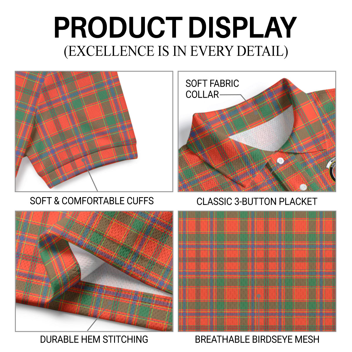 Munro Ancient Tartan Crest Birdseye Mesh Polo Shirt