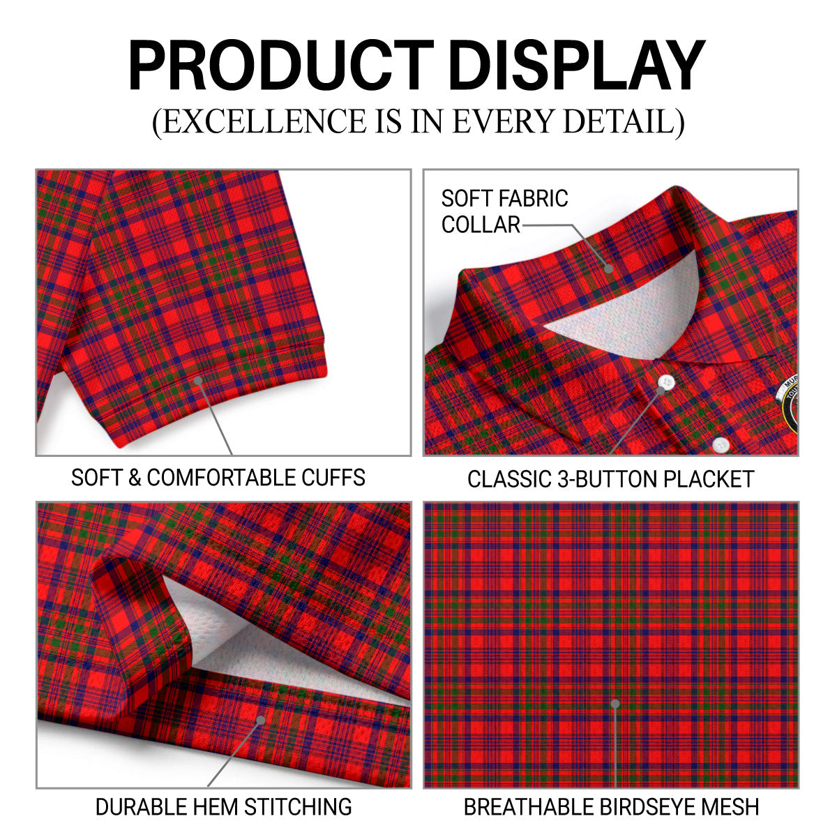 Murray of Tulloch Modern Tartan Crest Birdseye Mesh Polo Shirt