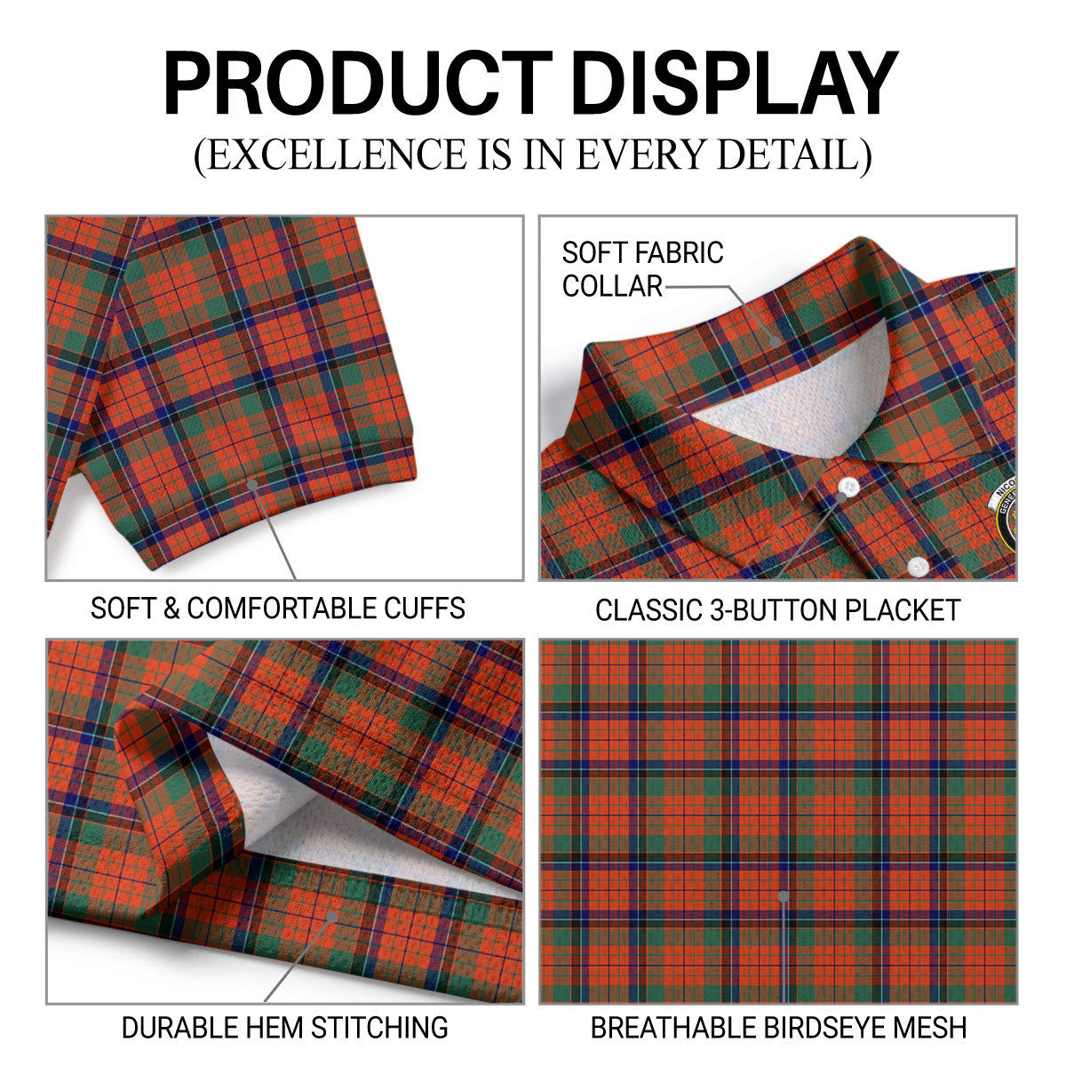 Nicolson Ancient Tartan Crest Birdseye Mesh Polo Shirt