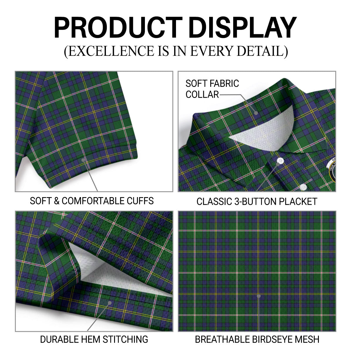 Orr Tartan Crest Birdseye Mesh Polo Shirt