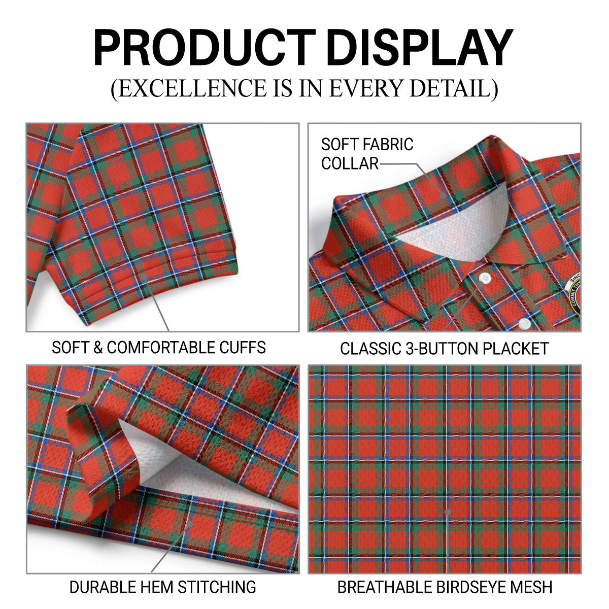 Sinclair Ancient Tartan Crest Birdseye Mesh Polo Shirt