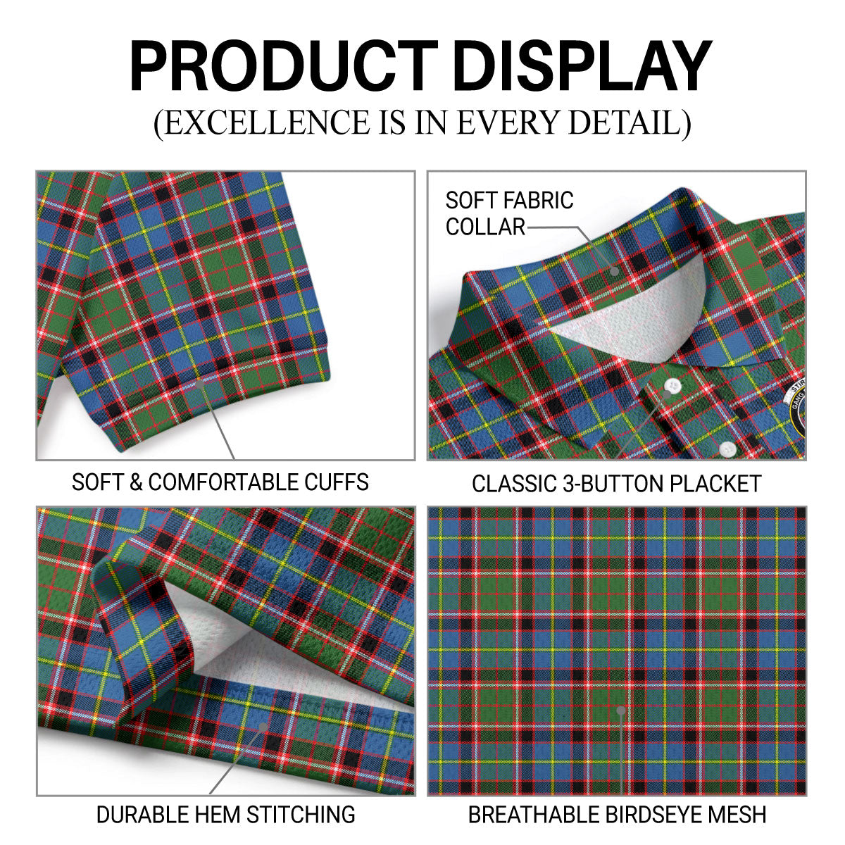 Stirling (of Cadder-Present Chief) Tartan Crest Birdseye Mesh Polo Shirt