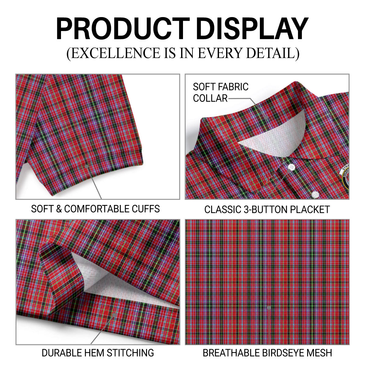 Straiton Tartan Crest Birdseye Mesh Polo Shirt
