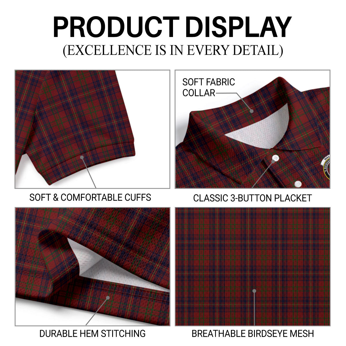 Walker Tartan Crest Birdseye Mesh Polo Shirt
