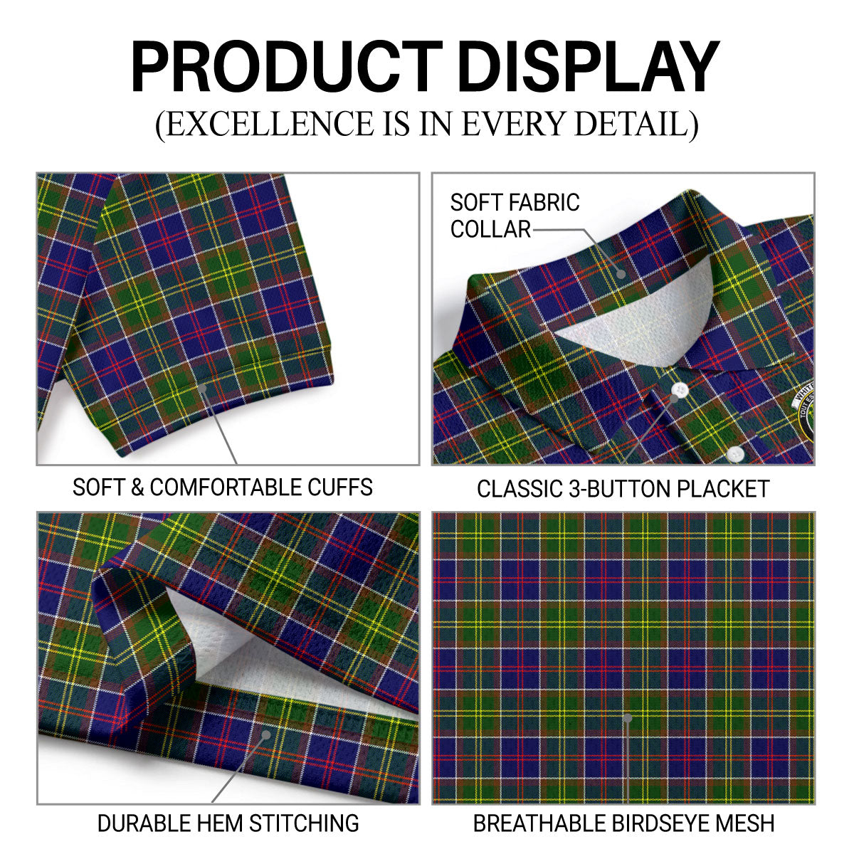 Whiteford Tartan Crest Birdseye Mesh Polo Shirt