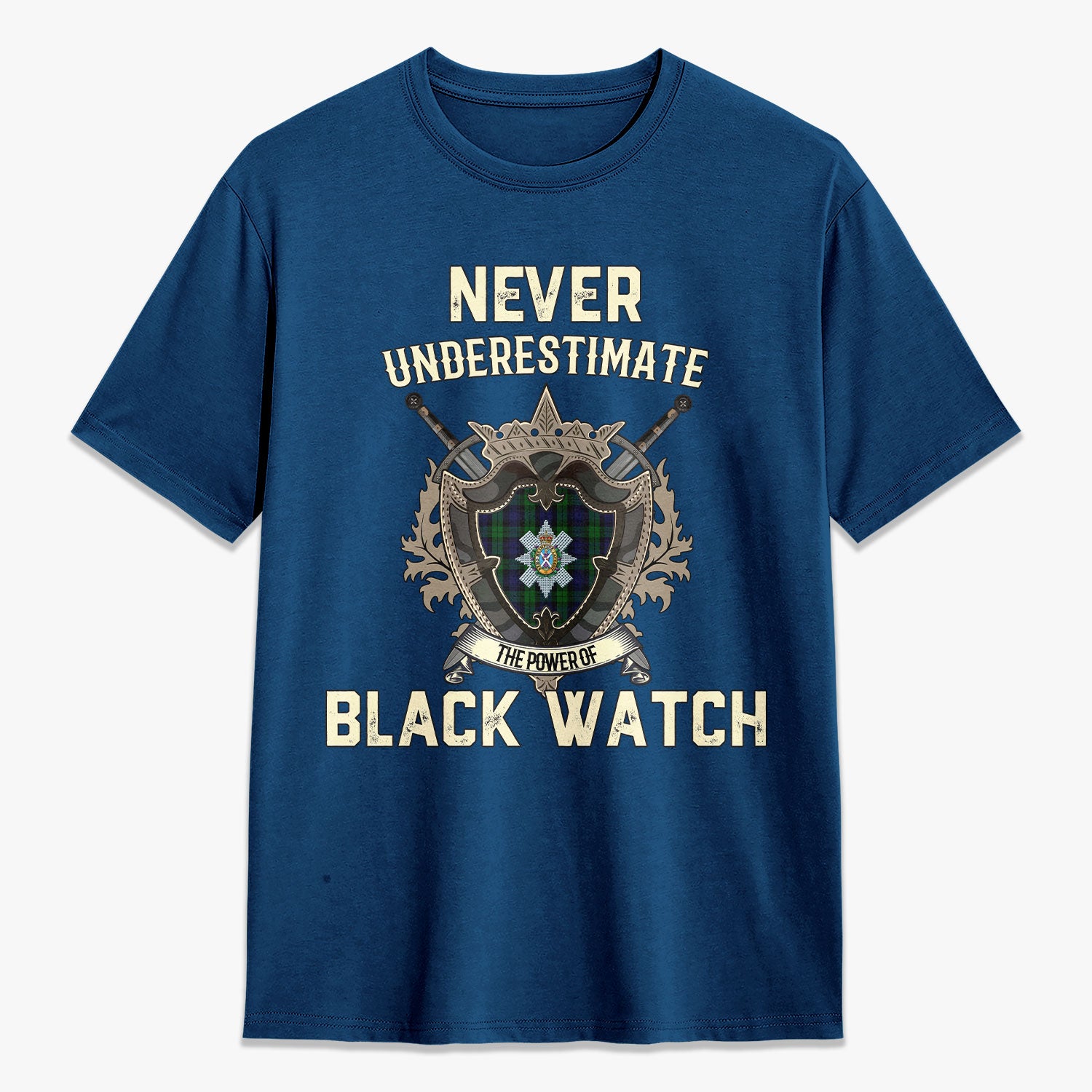 Black Watch Tartan Crest 2D T-shirt - Never Underestimate Style