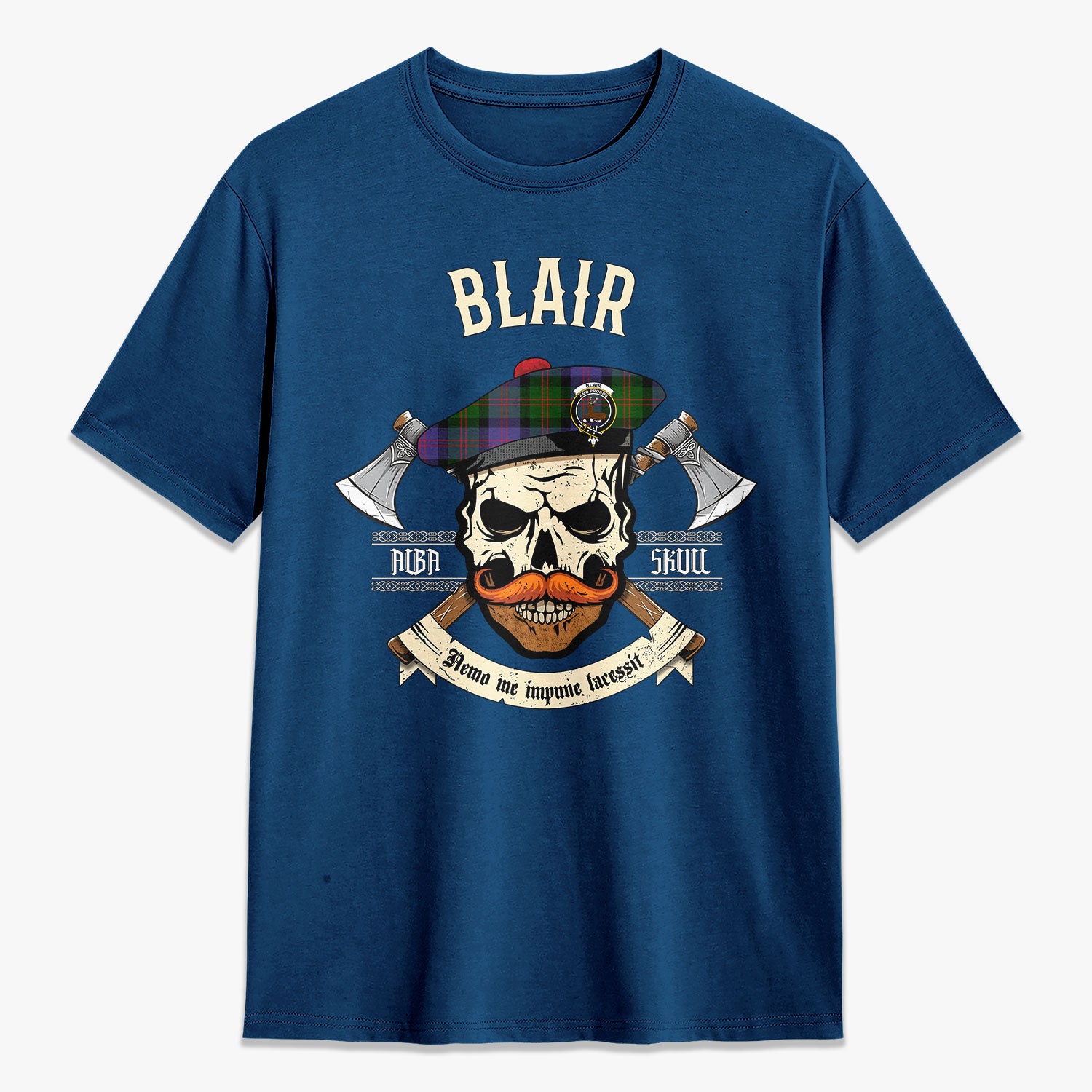 Blair Modern Tartan Crest 2D T-shirt - Alba Skull Style