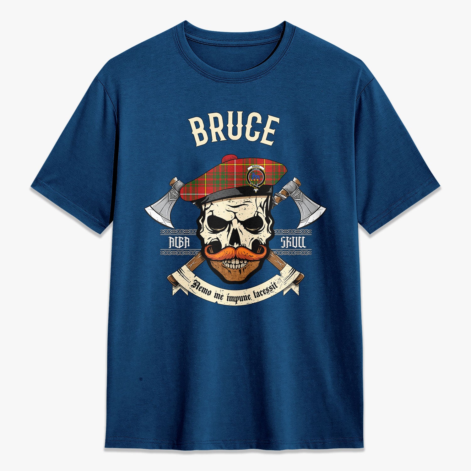 Bruce Modern Tartan Crest 2D T-shirt - Alba Skull Style