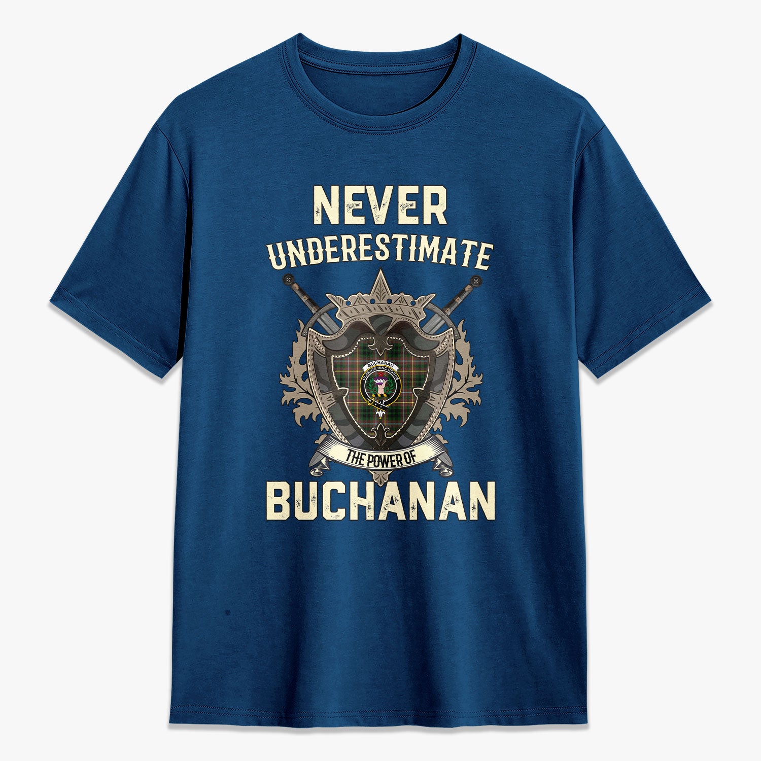 Buchanan Hunting Tartan Crest 2D T-shirt - Never Underestimate Style