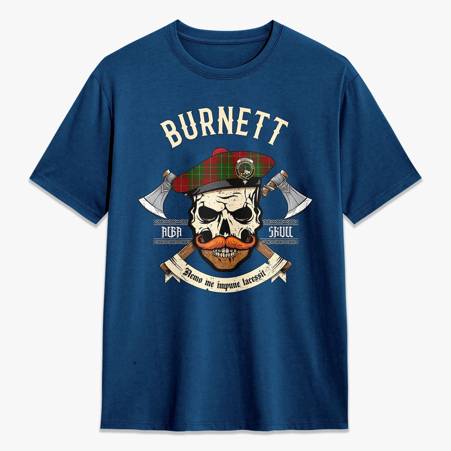 Burnett Tartan Crest 2D T-shirt - Alba Skull Style