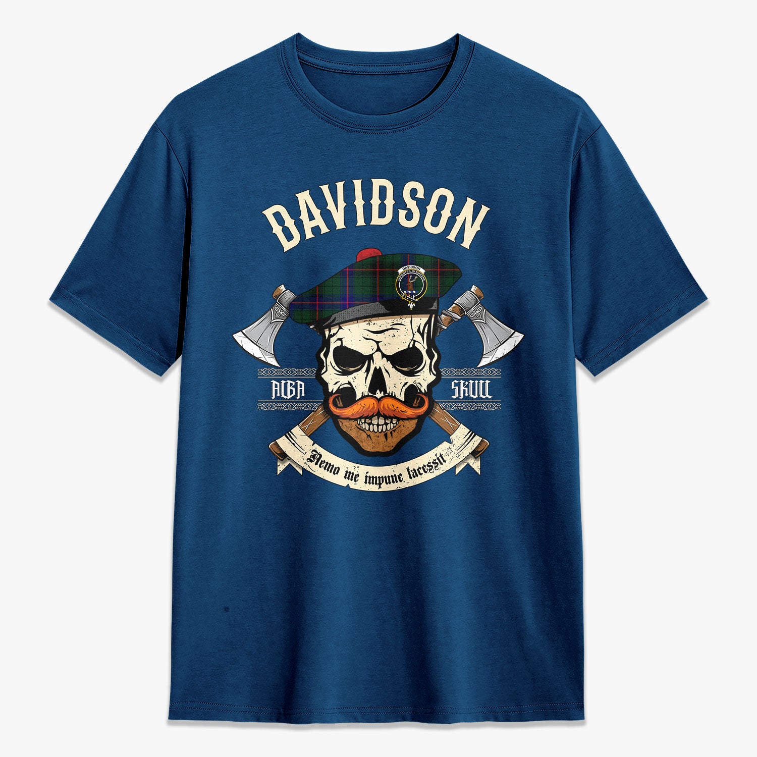 Davidson Modern Tartan Crest 2D T-shirt - Alba Skull Style