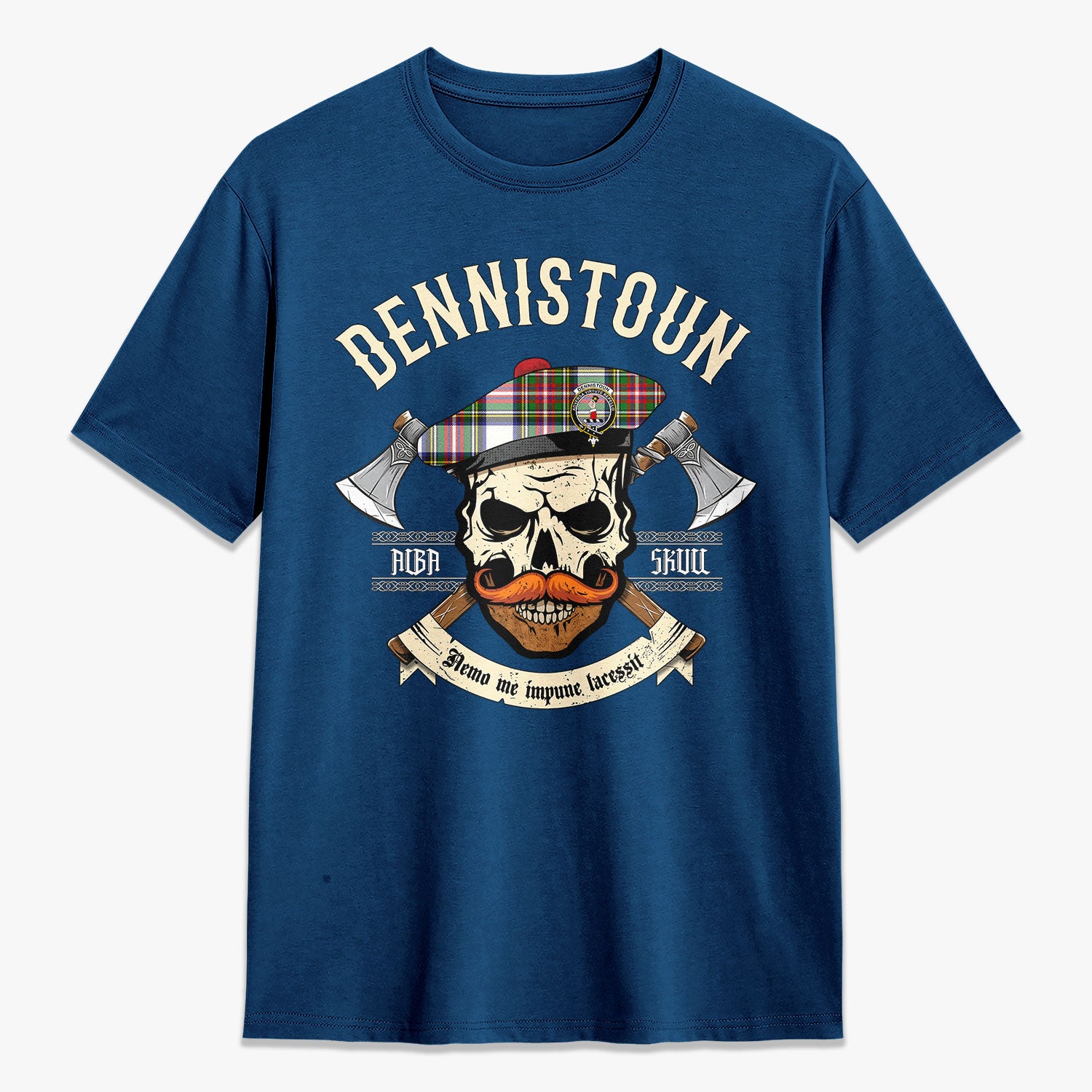 Dennistoun Tartan Crest 2D T-shirt - Alba Skull Style