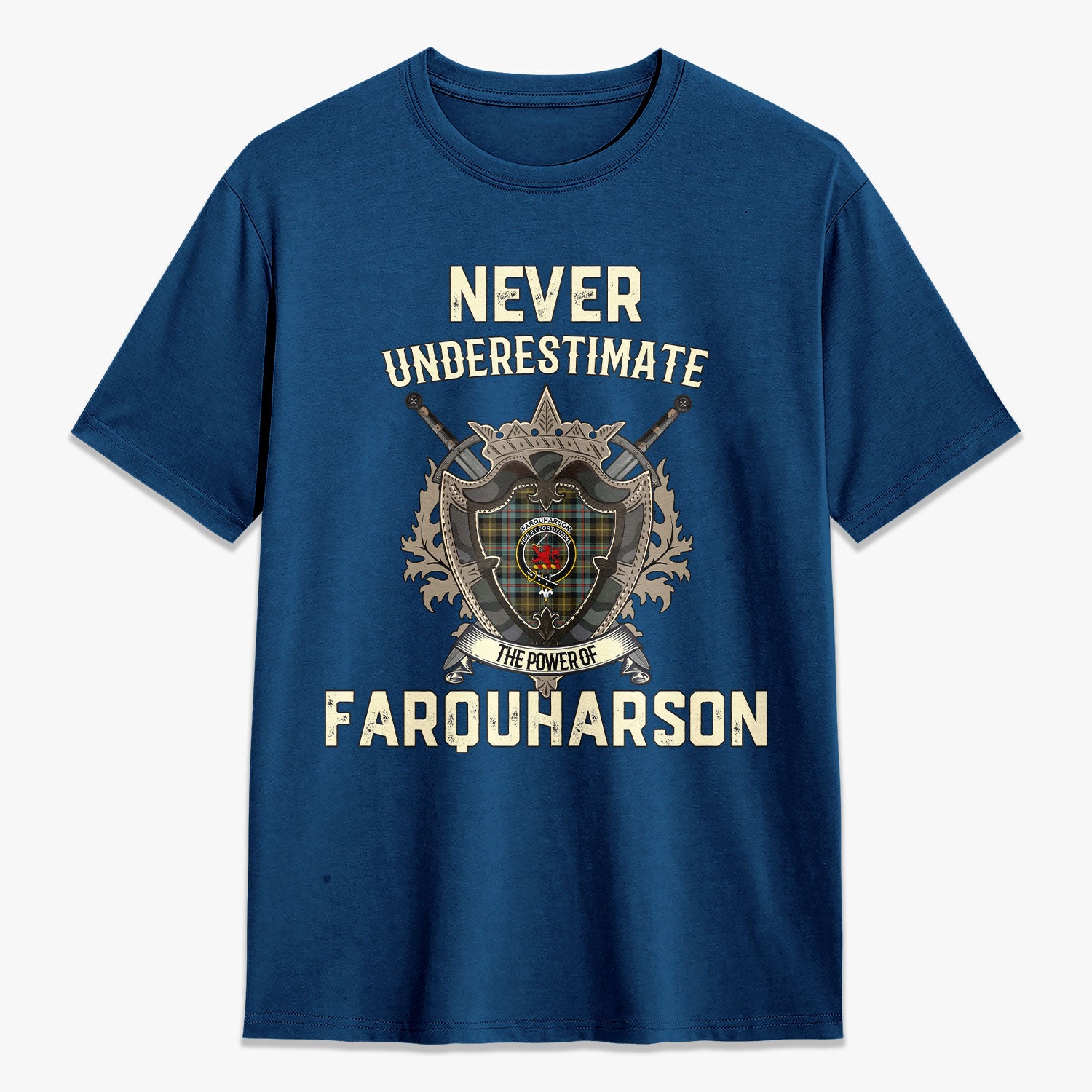 Farquharson Weathered Tartan Crest 2D T-shirt - Never Underestimate Style