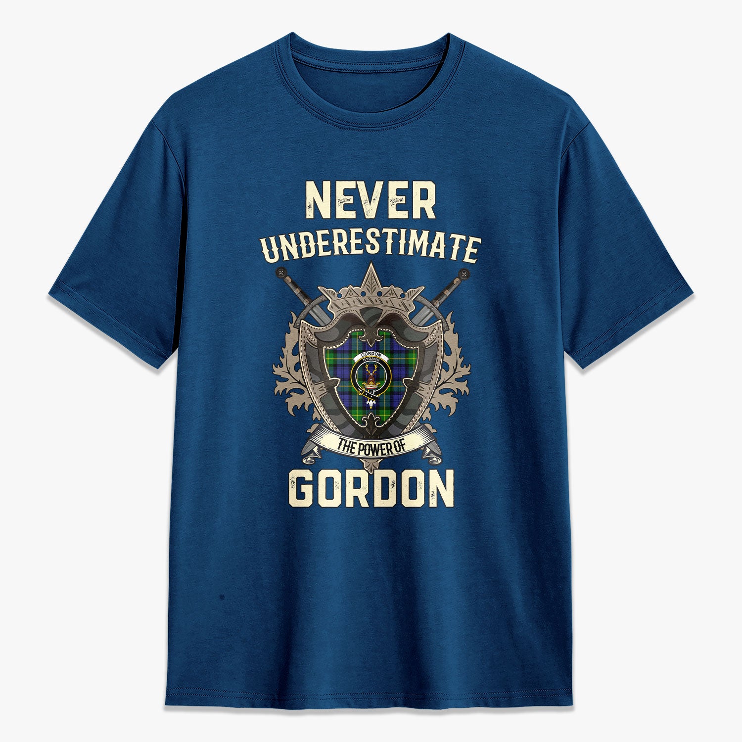 Gordon Modern Tartan Crest 2D T-shirt - Never Underestimate Style