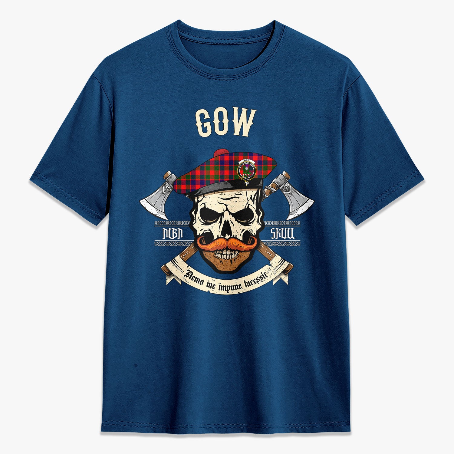 Gow (of Skeoch) Tartan Crest 2D T-shirt - Alba Skull Style