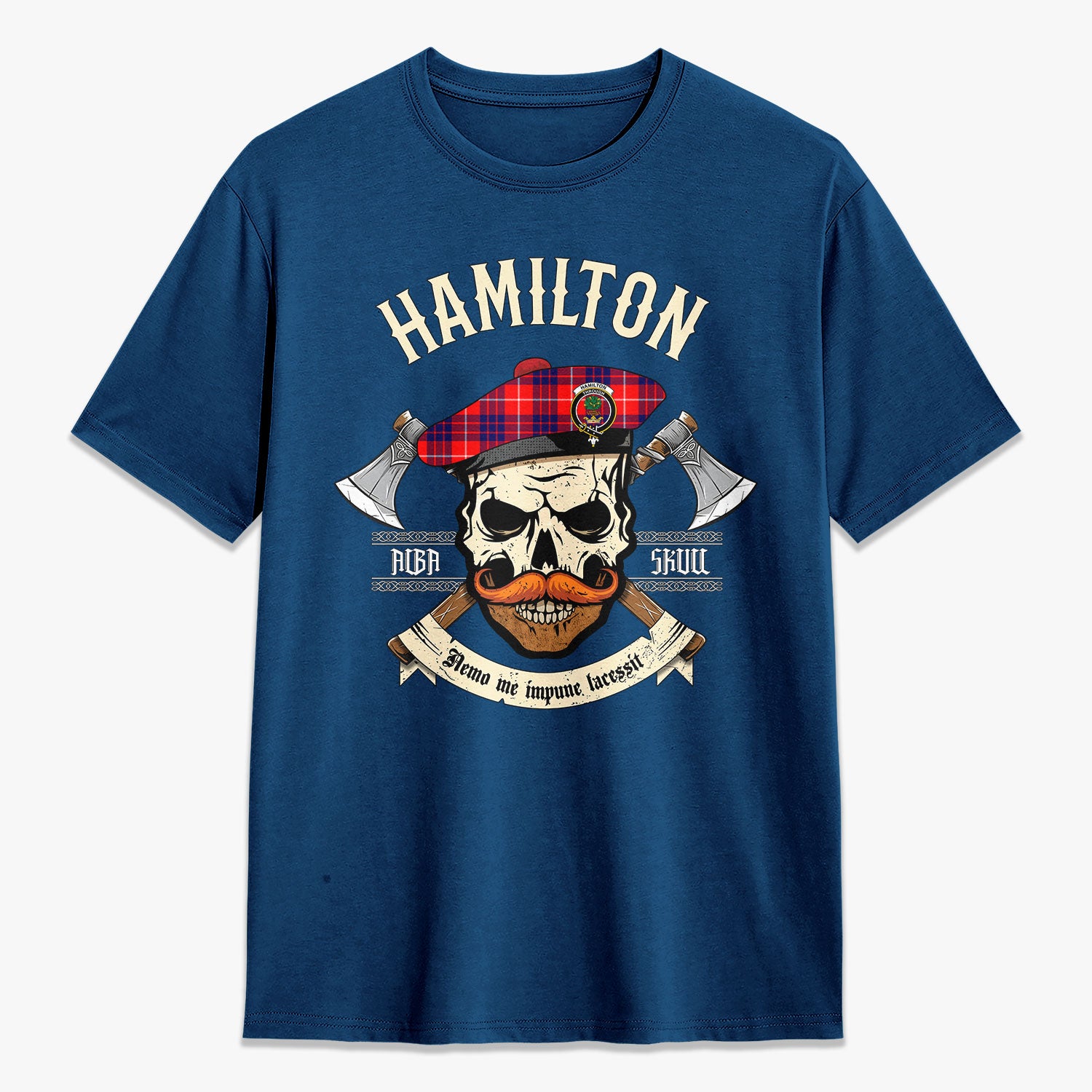 Hamilton Modern Tartan Crest 2D T-shirt - Alba Skull Style