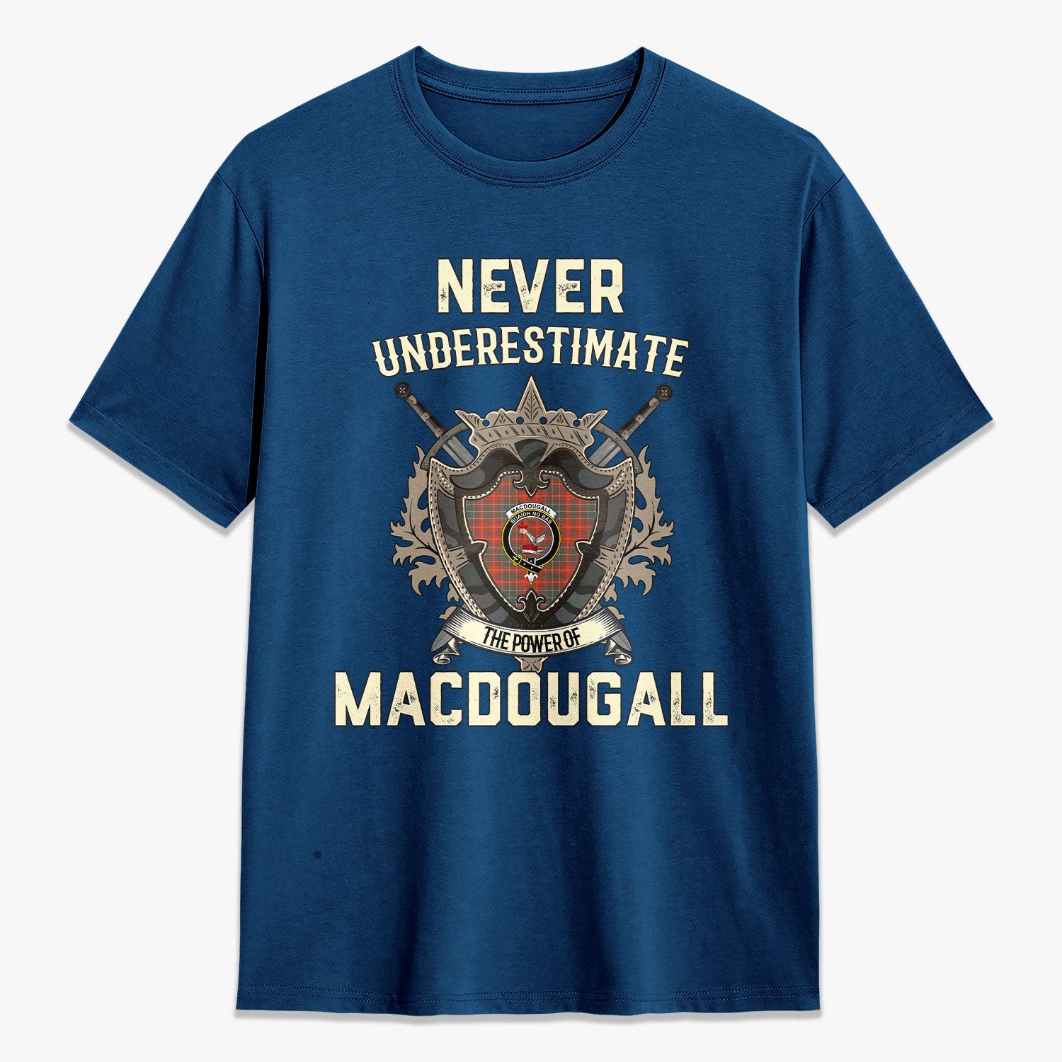 MacDougall Ancient Tartan Crest 2D T-shirt - Never Underestimate Style
