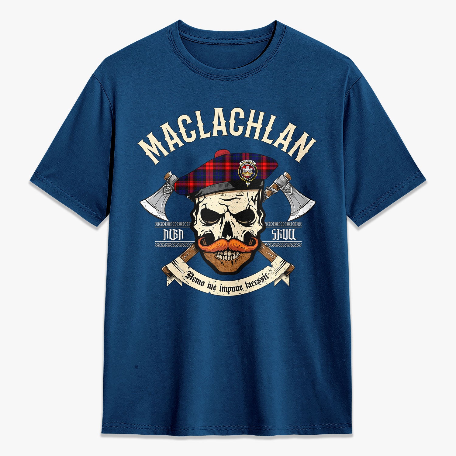 MacLachlan Modern Tartan Crest 2D T-shirt - Alba Skull Style