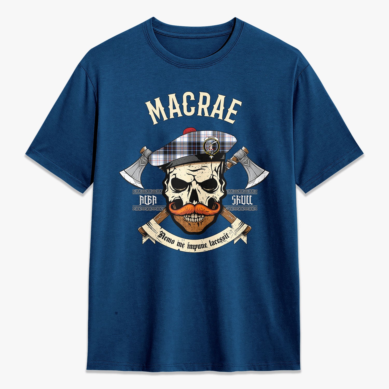 MacRae Dress Modern Tartan Crest 2D T-shirt - Alba Skull Style
