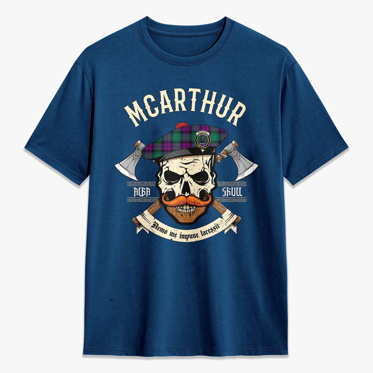 McArthur - Milton Tartan Crest 2D T-shirt - Alba Skull Style