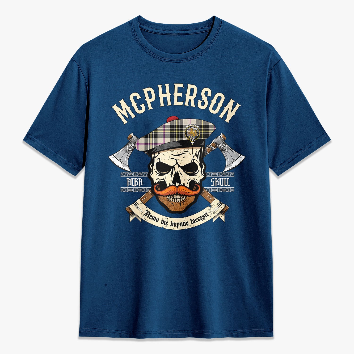 McPherson Dress Ancient Tartan Crest 2D T-shirt - Alba Skull Style