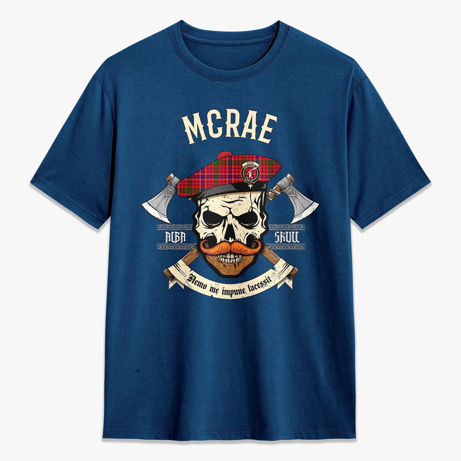 McRae Modern Tartan Crest 2D T-shirt - Alba Skull Style